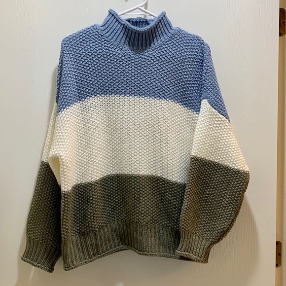 SAODIMALLSU SLOUCHY STYLE TURTLENECK STRIPED SWEATER - Picture 8 of 11